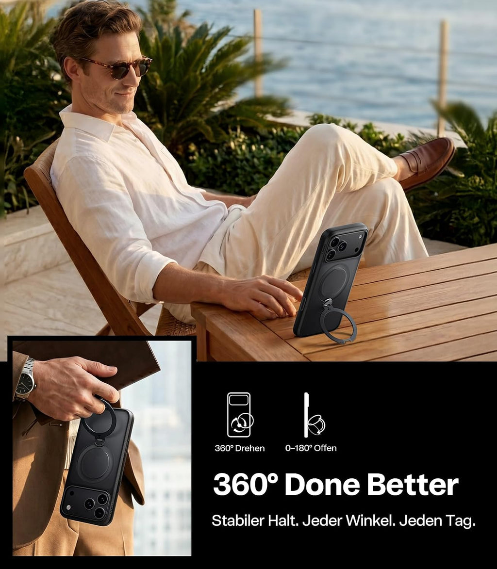 TORRAS Ostand Q3 Spin für iPhone 18 Pro Hülle für MagSafe 360°Stand Schwarz