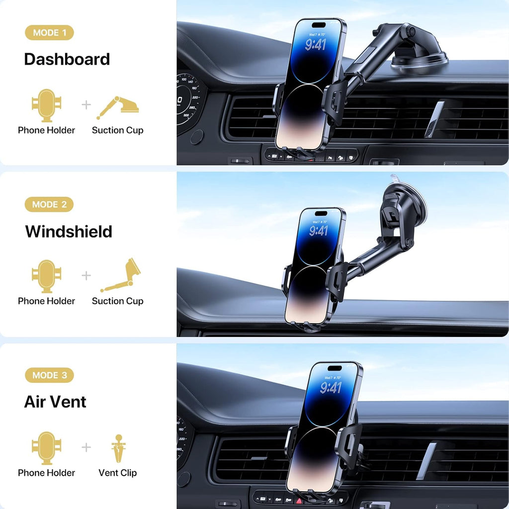 Miracase [2026 Upgraded Handyhalterung Auto Handy Halterung,Universal Car Phone Holder[Stärkste Saugnapf & Lüftungshaken] 360° Drehbar kfz autohalterung Lautsprecher für iPhone Samsung Galaxy Google
