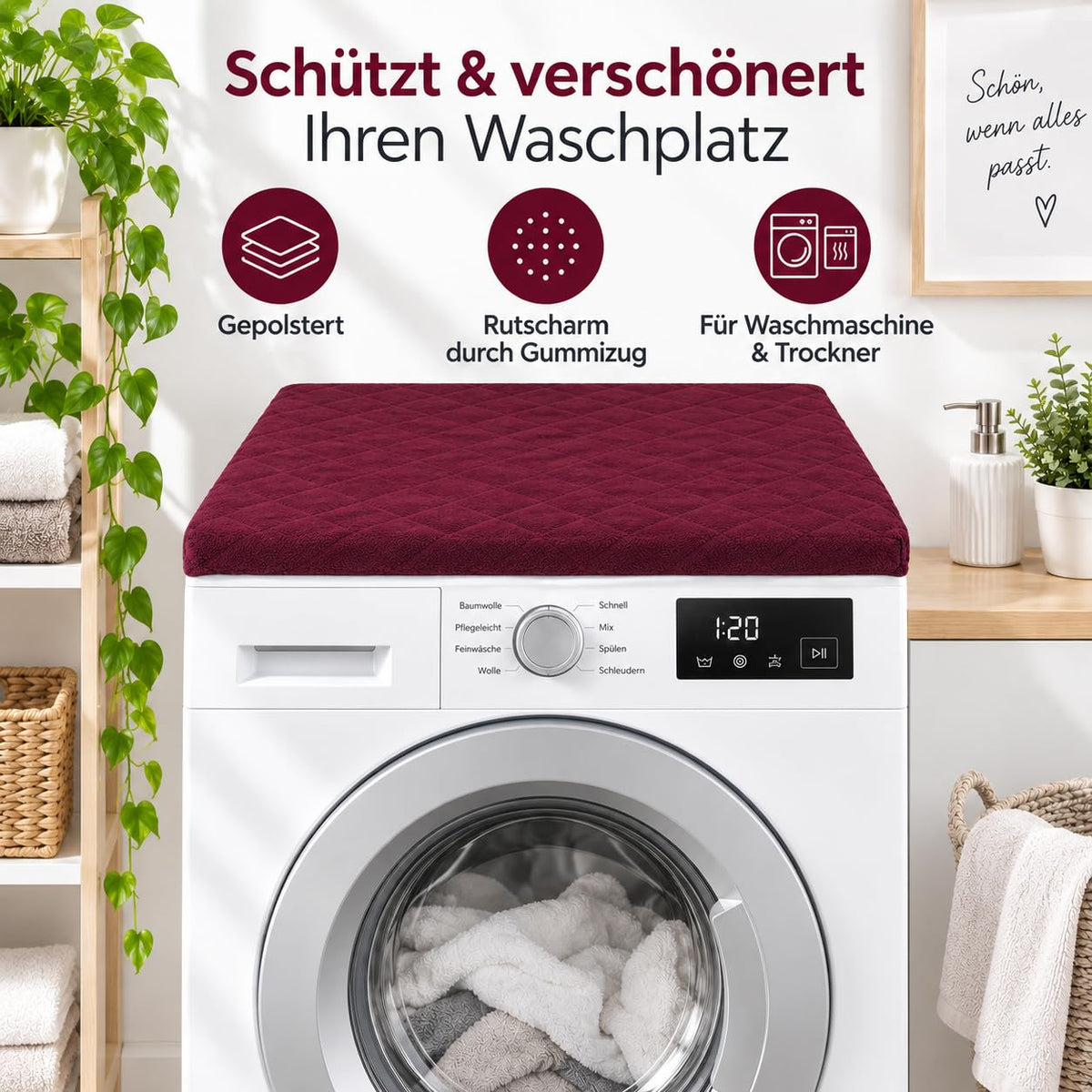 Brandsseller Waschmaschinenbezug & Trocknerbezug 60x60 cm - gepolsterter Schonbezug für Waschmaschine und Trockner – Schutzhülle mit Gummizug - Grün