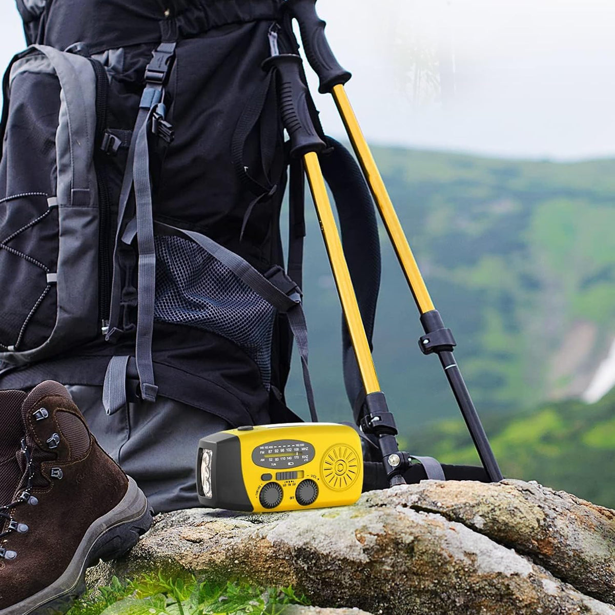 Notfall-Solarradio,Solarbaby Selbstbetriebenes Kurbelradio mit LED-Taschenlampe, SOS-Alarm,AM/FM Wetter Wind Up Radio mit 2000mAh Akku für Notladung von Smartphone,(Rod)
