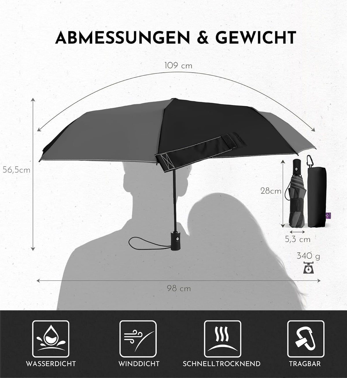 LILAC Regenschirm Klein Stabil Windfest