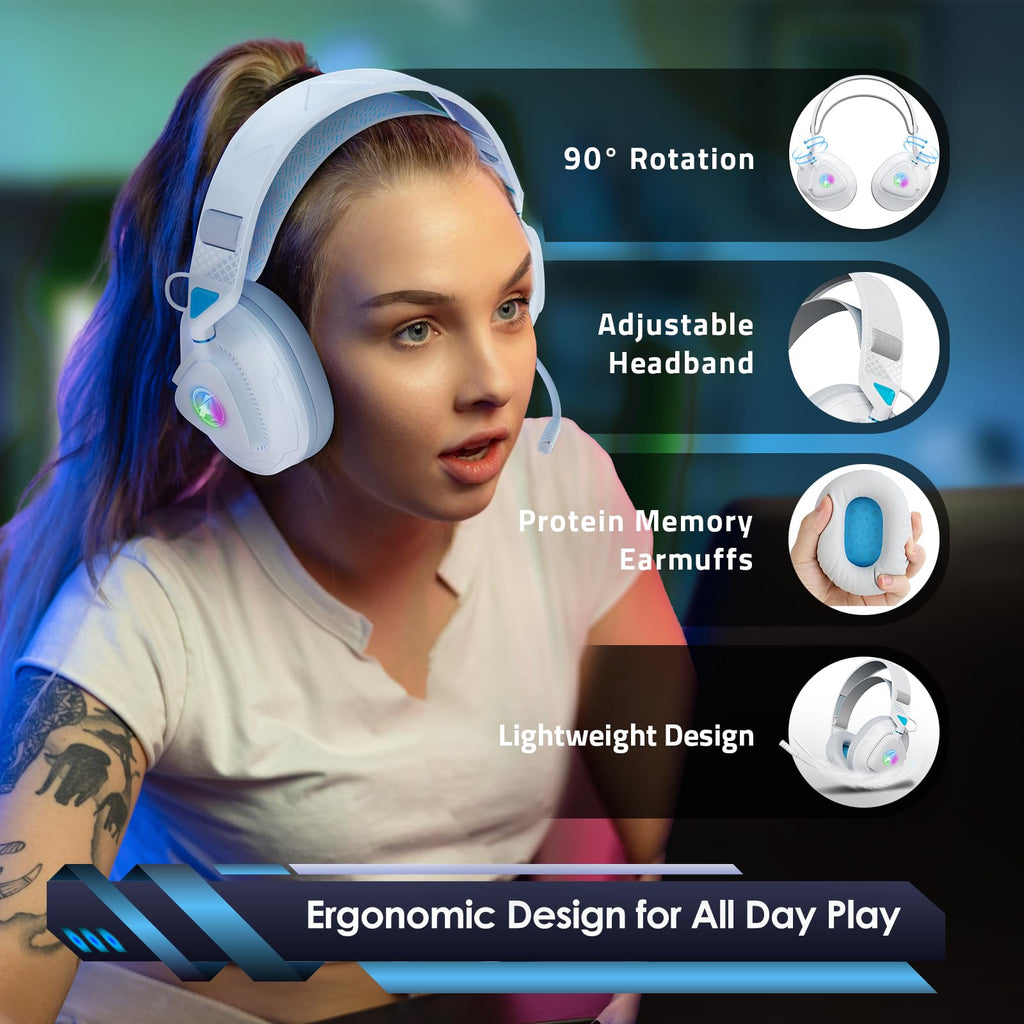 Gaming Headset Wireless für PS5 PS4 PC MAC Handy, 2.4Ghz(USB & Typ-C)+ BT