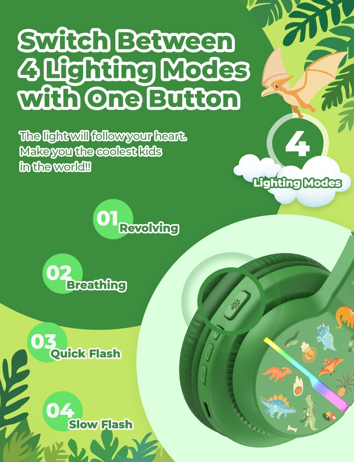 iClever BTH12 Bluetooth-Kopfhörer für Kinder mit LED-Beleuchtung, 85 Stunden Wiedergabezeit, ideal für Reisen