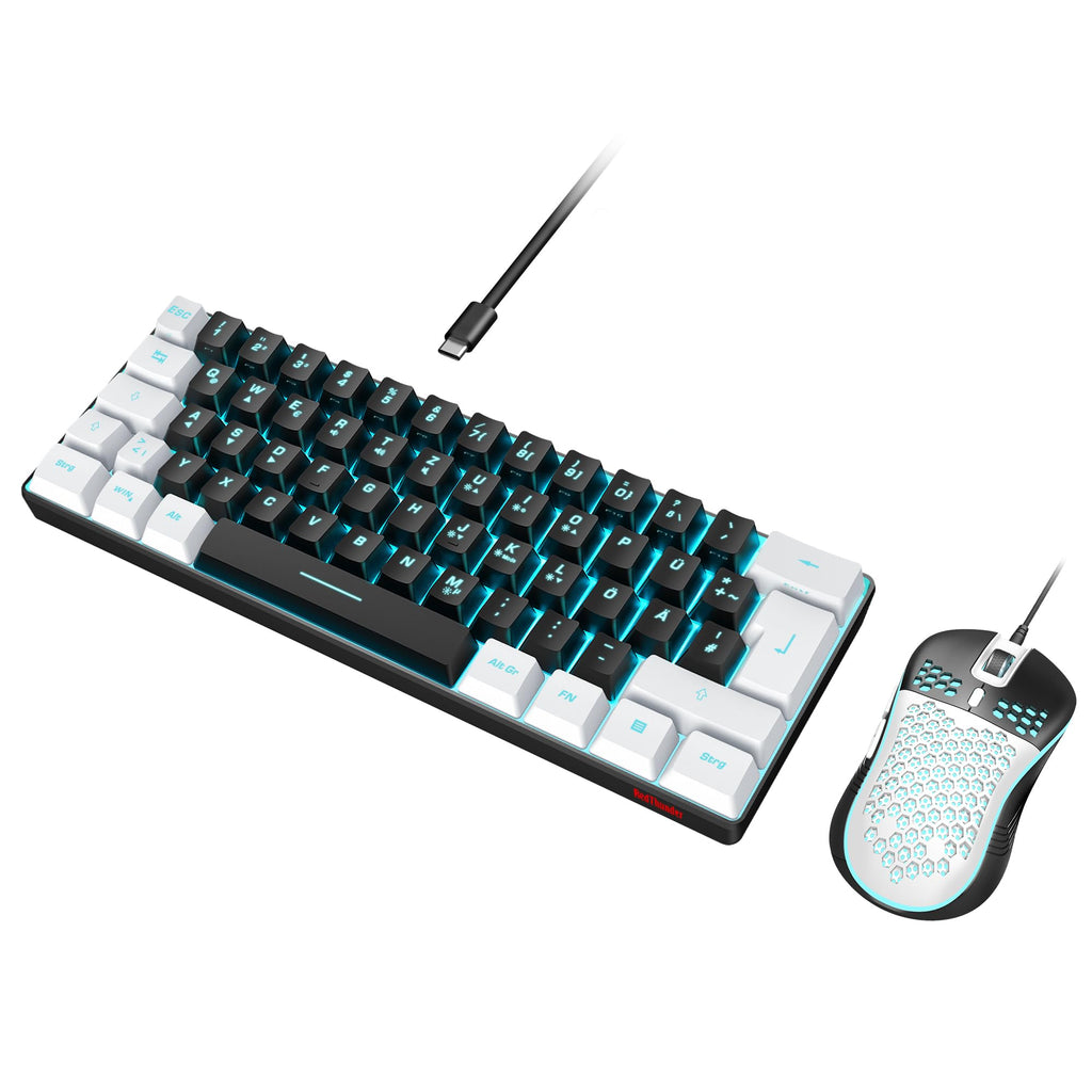 RedThunder 60% Kabelloses RGB Gaming Tastatur und Maus Set, QWERTZ DE Layout, Wiederaufladbare Funktastatur mit Ultraleichte Gaming Maus mit Wabenkonstruktion, für PC MAC PS5 Xbox Gamer, Büro.