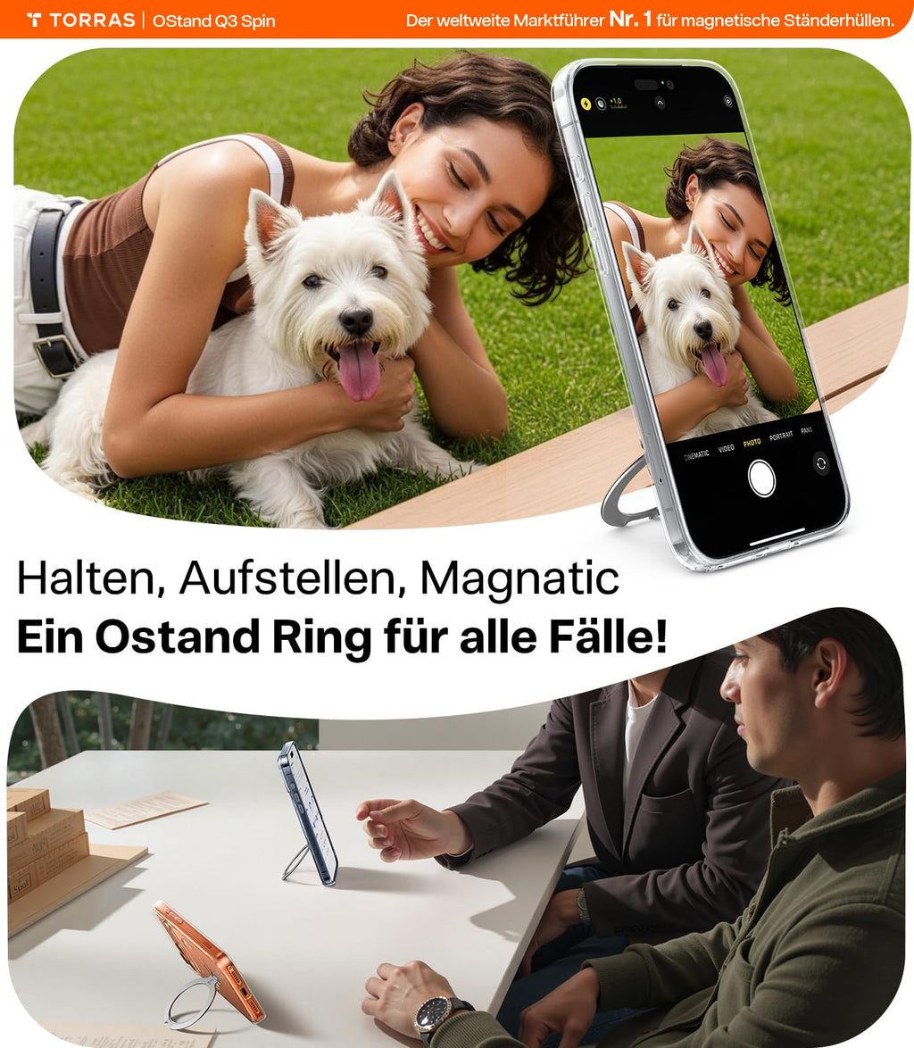 TORRAS Ostand Q3 Spin für iPhone 18 Pro Hülle für MagSafe 360°Stand Schwarz