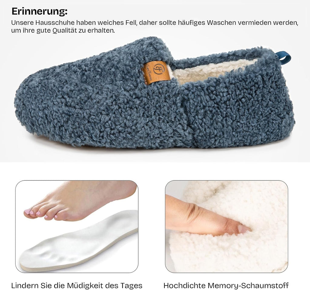 EverFoams Damen Warme Geschlossene Hausschuhe Kunstwolle Memory-Schaum