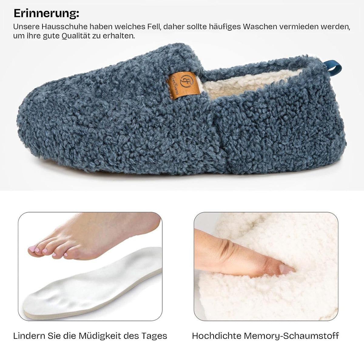 EverFoams Damen Warme Geschlossene Hausschuhe Kunstwolle Memory-Schaum