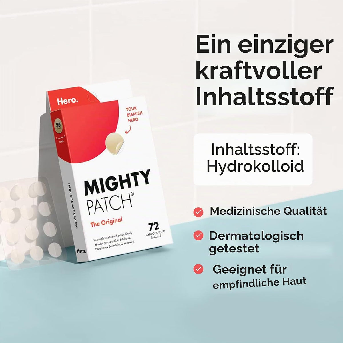 Hero Mighty Patch Original, Hydrokolloid Pickelpflaster, 72 Stück