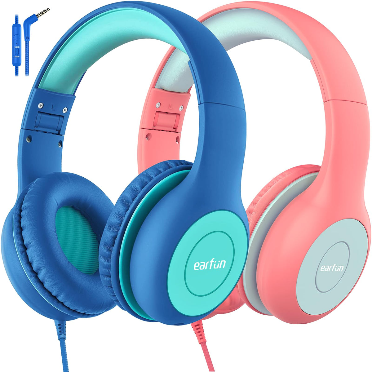 EarFun Kinder Kopfhörer mit 3,5 mm Kabel, Lautstärkebegrenzung, Blau-grün