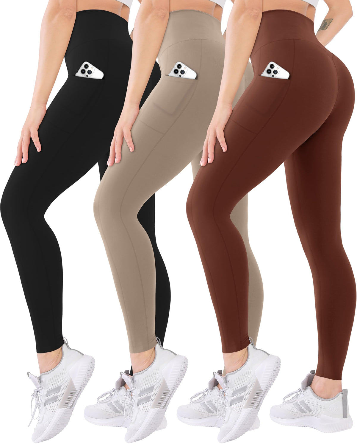 Blisset 3 Pack High Waisted Leggings for Women with Pockets Soft Active Compression Pants for Yoga Running & Daily Wear
