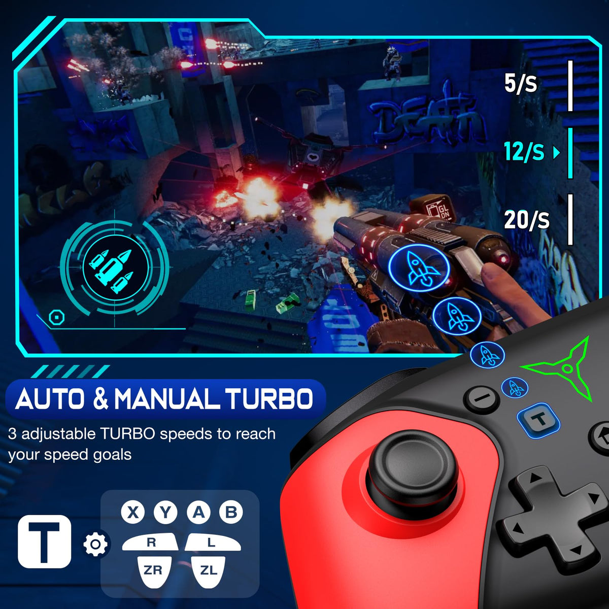 HELLCOOL Switch Controller, Kabellos Switch Pro Controller für Switch/Lite/OLED Konsole, Macro/Turbo/Aufwachfunktion, Präzise Steuerung, Dual Motors Vibration, 15 Std Spieldauer