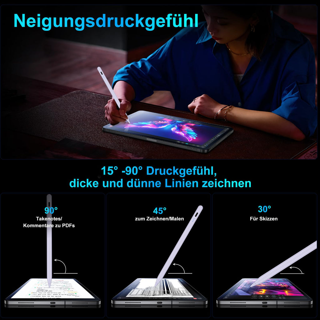 Stift für iPad, (2018-2025) Pencil 2nd Generation für Apple mit Schnellladeleistung Palm Rejection und Neigungssensitivität Stylus für i Pad 6-10, i Pad Pro 13''/12,9''/11'', Mini 6/5, Air 5/4/3