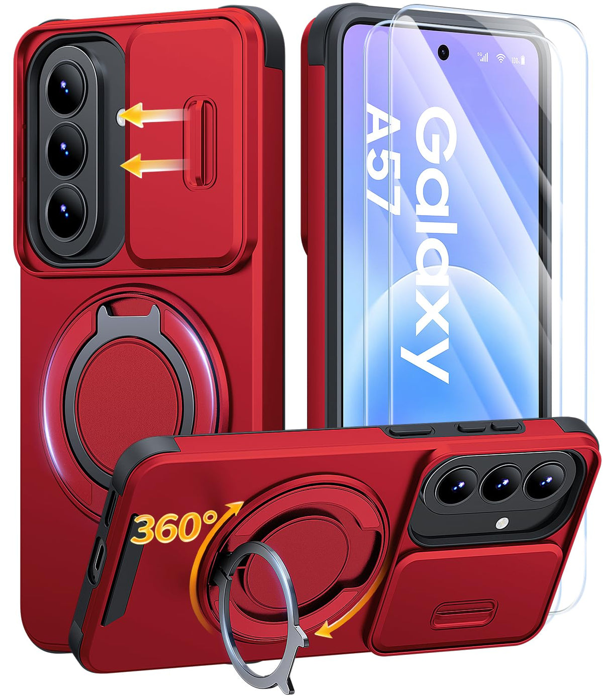 AOUIA für Samsung Galaxy S26 Ultra Hülle mit 2 Stück Panzerglas, Kameraschutz, 360° drehbarer Ringständer, Militärstandard Stoßschutz, robuste Handyhülle für Samsung S26 Ultra, Schwarz