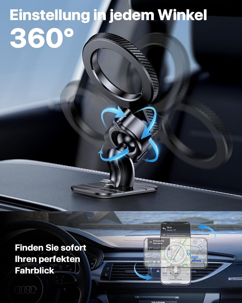Miracase [2026 Upgraded Handyhalterung Auto Handy Halterung,Universal Car Phone Holder[Stärkste Saugnapf & Lüftungshaken] 360° Drehbar kfz autohalterung Lautsprecher für iPhone Samsung Galaxy Google