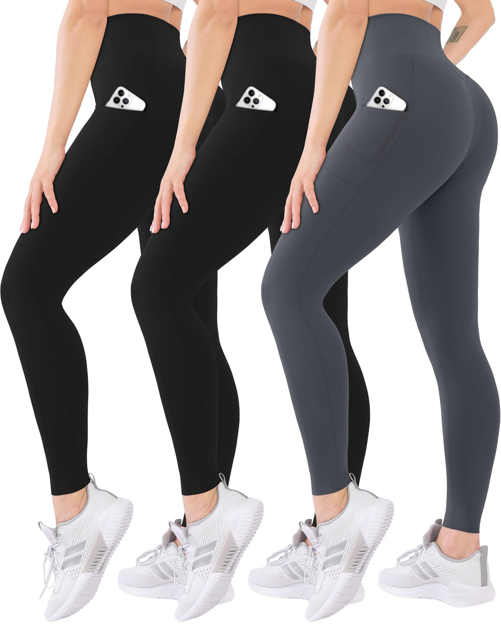 Blisset 3 Pack High Waisted Leggings for Women with Pockets Soft Active Compression Pants for Yoga Running & Daily Wear