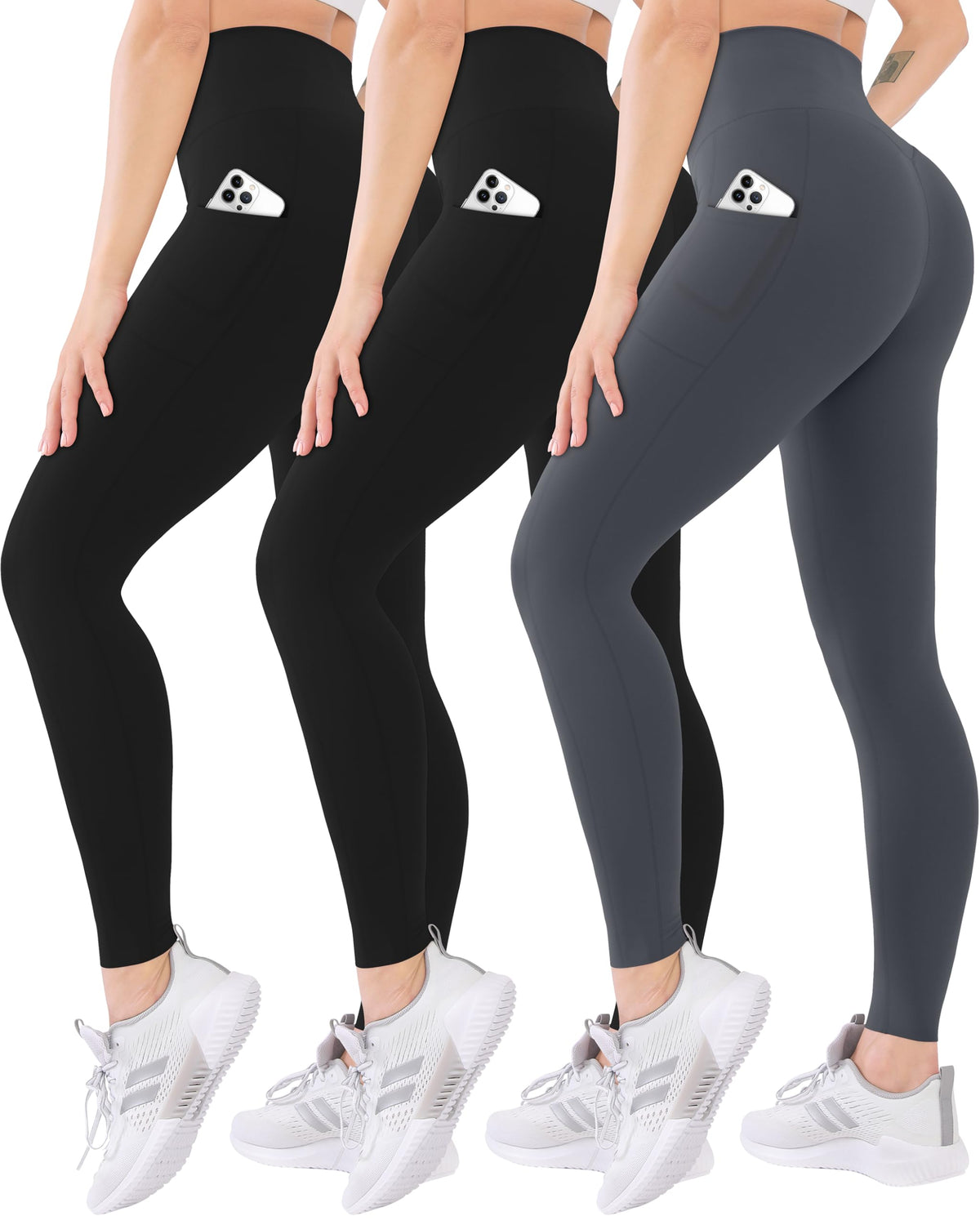 Blisset 3 Pack High Waisted Leggings for Women with Pockets Soft Active Compression Pants for Yoga Running & Daily Wear