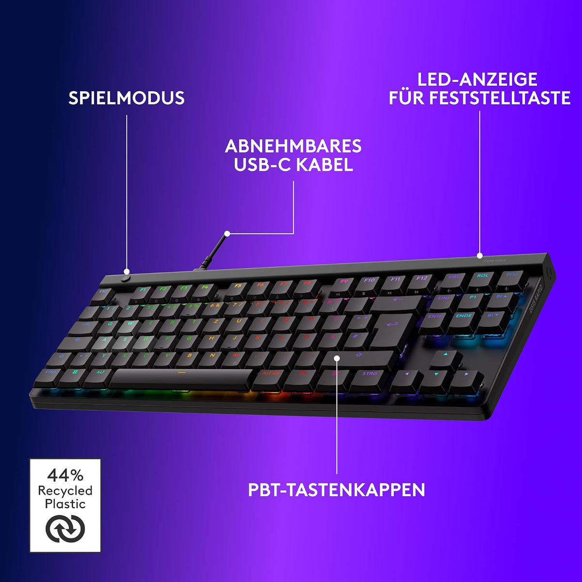 Logitech G G515 LIGHTSPEED TKL kabellose flache Gaming-Tastatur (Schwarz)