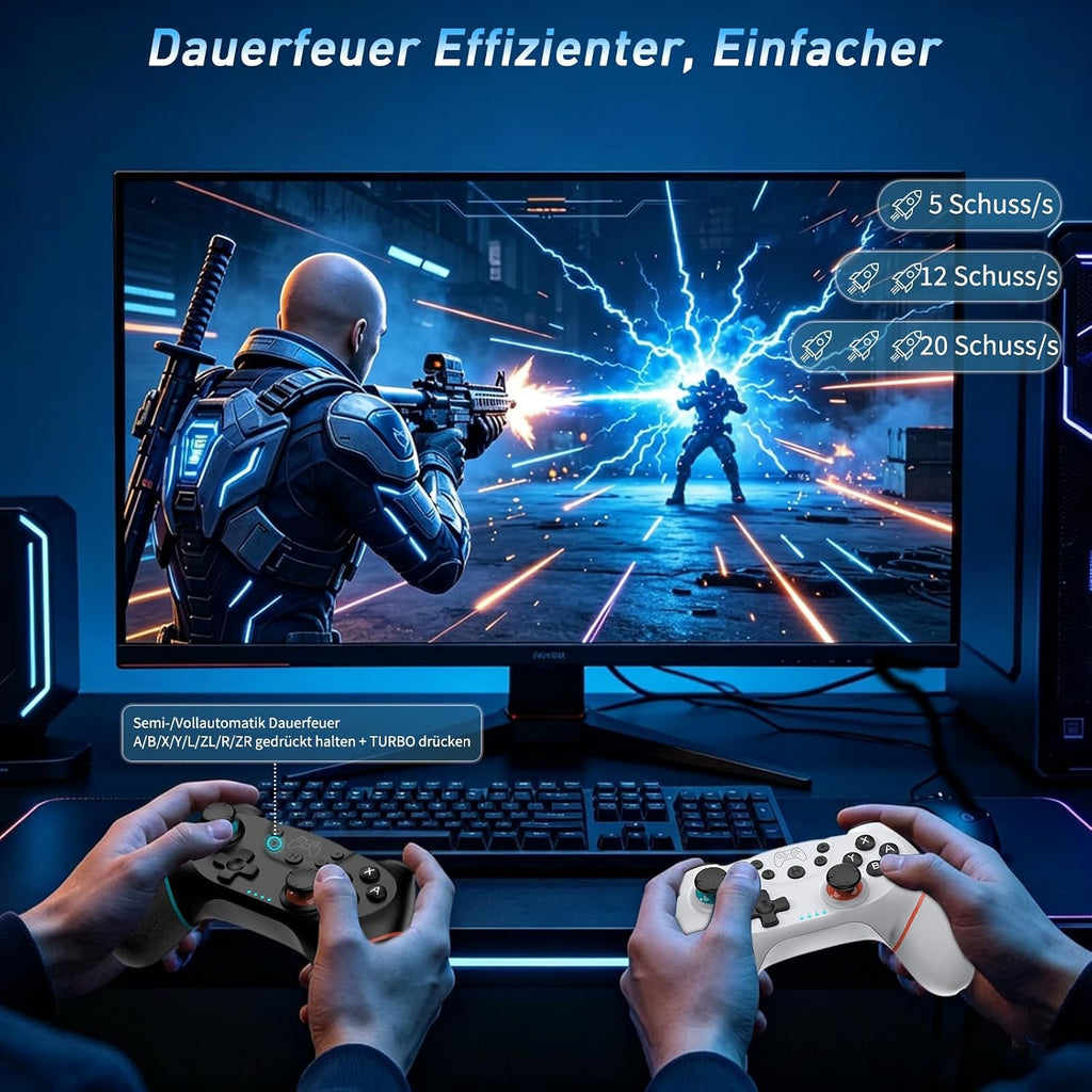 Reddening Switch 2 Controller für Switch/Switch 2/Switch Lite/Switch OLED,Switch Controller mit Doppel Vibration,Switch 2 Pro Controller mit 6 Achsen Gyro,Hall Joystick,Aufwachen,Turbo (Weiß Schwarz)