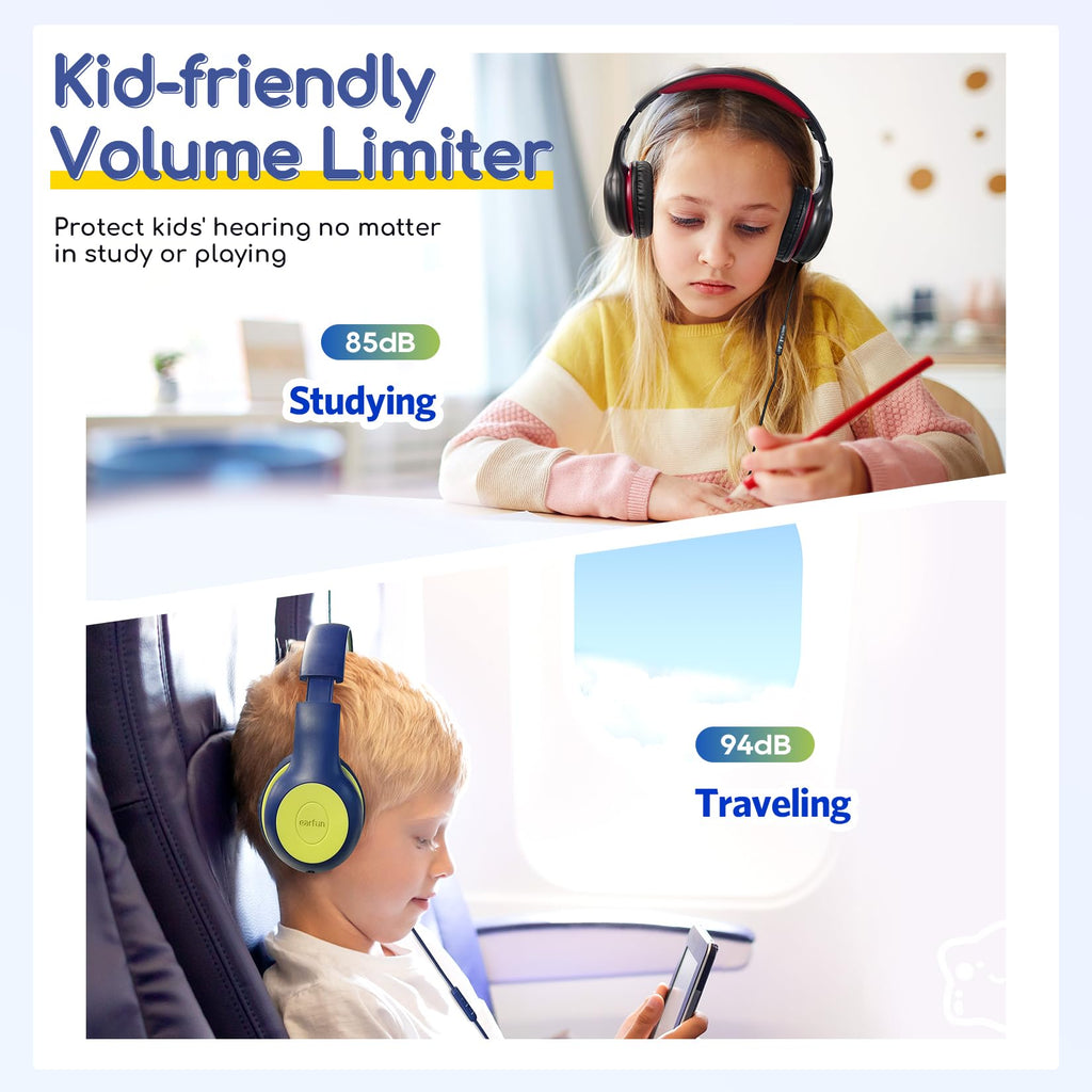 EarFun Kinder Kopfhörer mit 3,5 mm Kabel, Lautstärkebegrenzung, Blau-grün