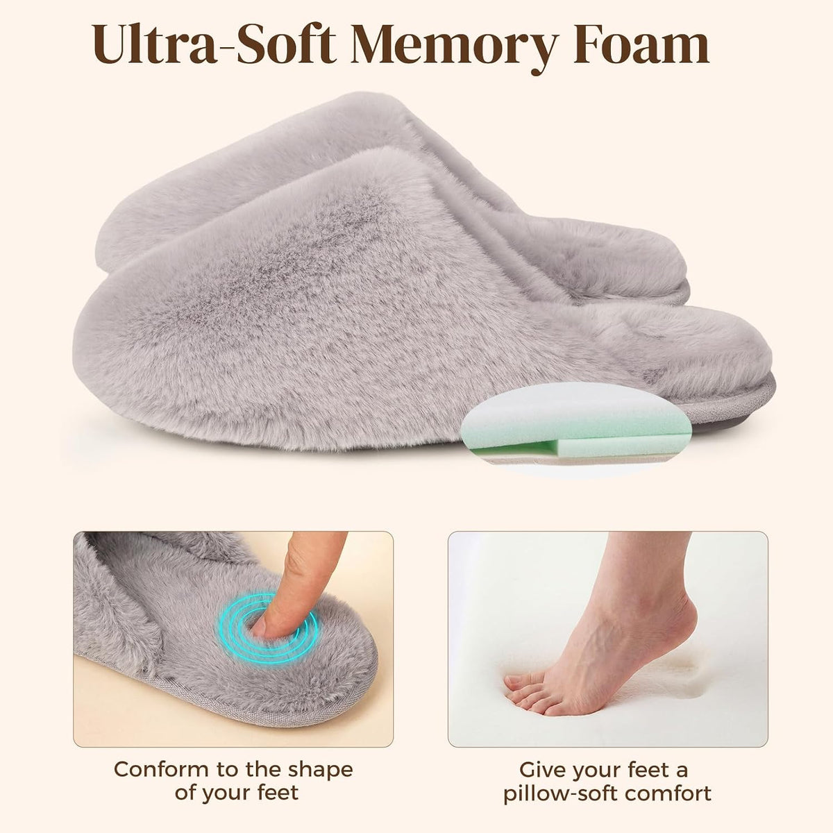 Snug Leaves Women's Fuzzy Scuff Slippers Memory Foam Non-slip House Shoes