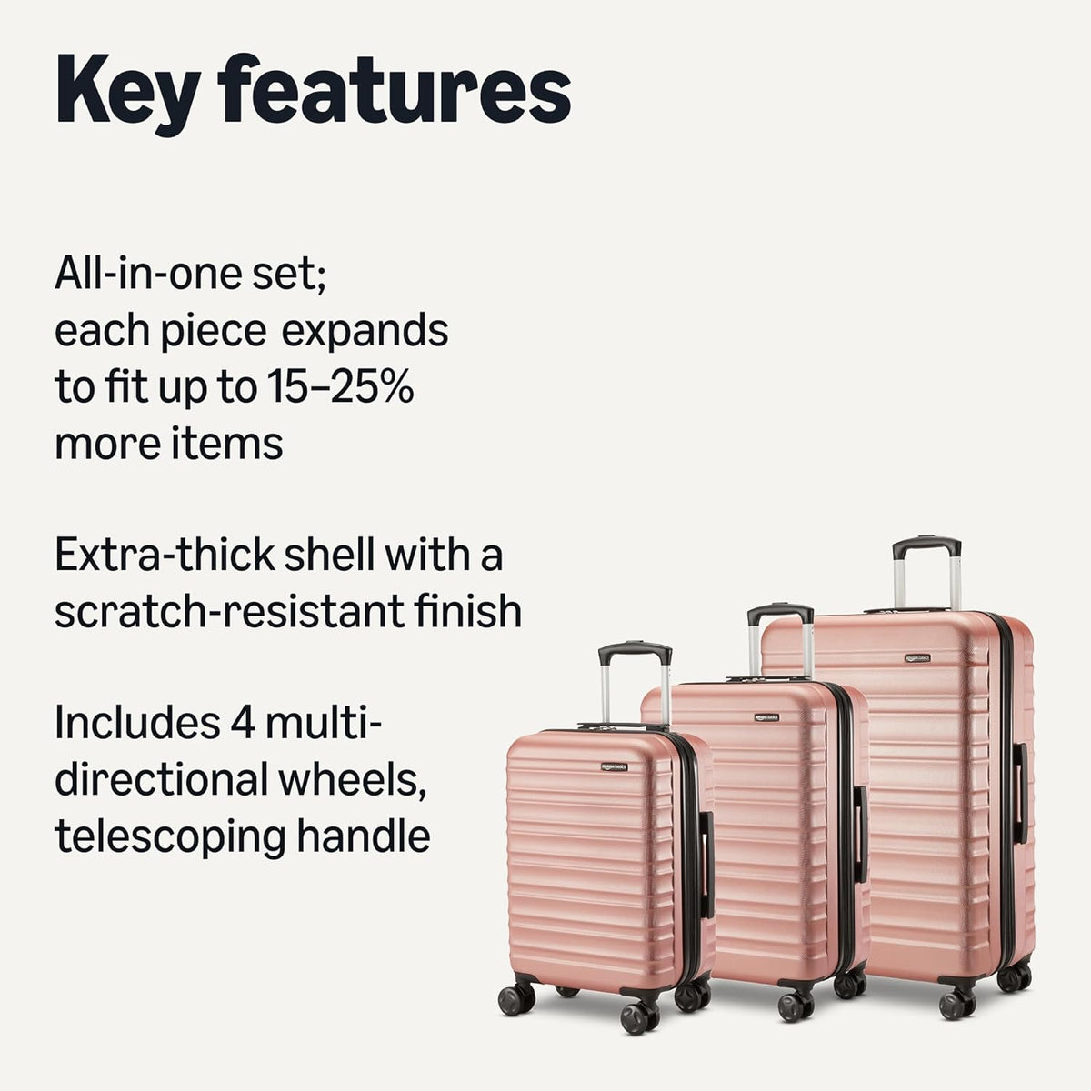 Amazon Basics 21" Hardside Carry-On Luggage with Spinner Wheels, Expandable for Up to 25% More Space, Scratch-Resistant Hard Shell, Telescoping Handle, Black