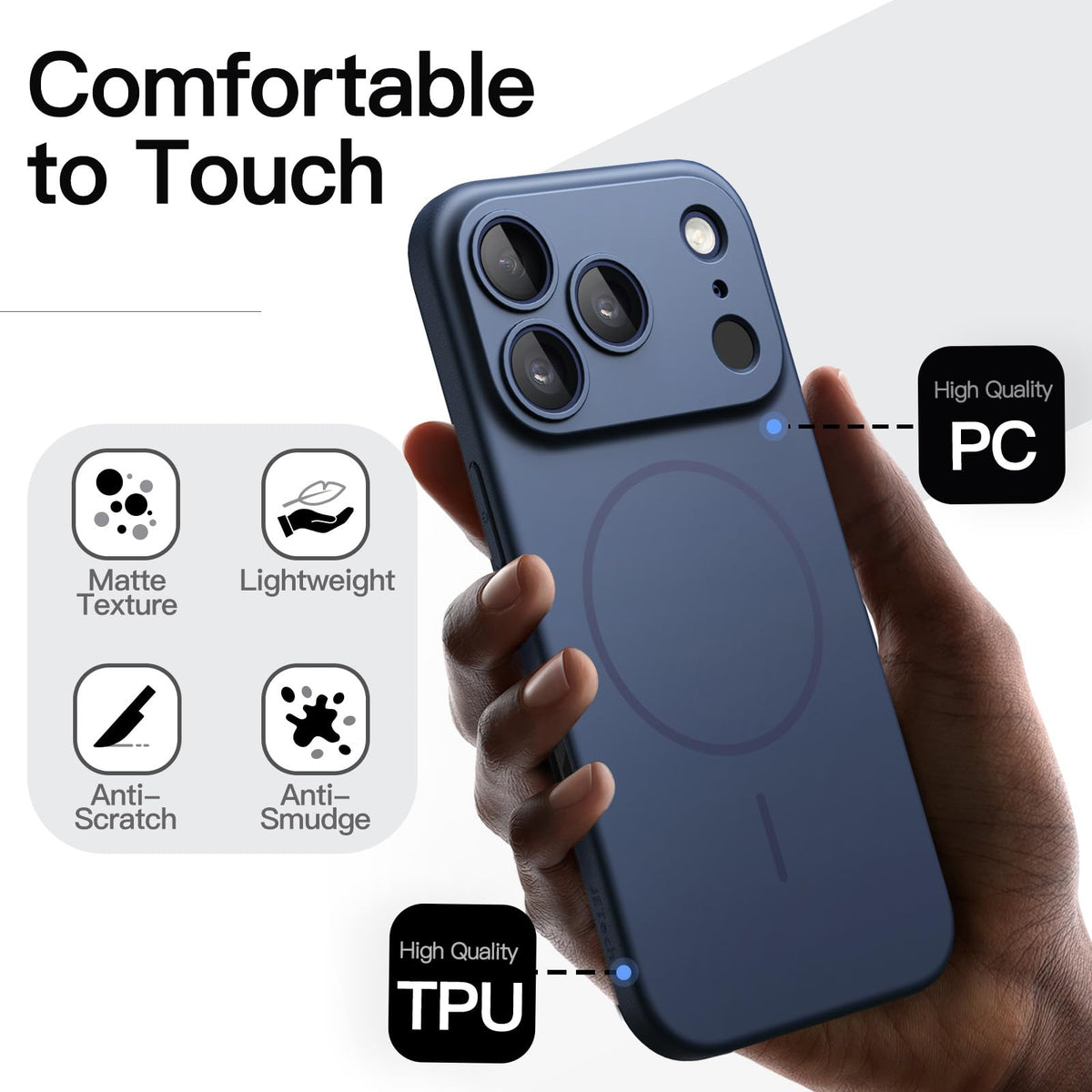 JETech Magnetische Dünne Hülle für iPhone 18 Pro, Schwarz