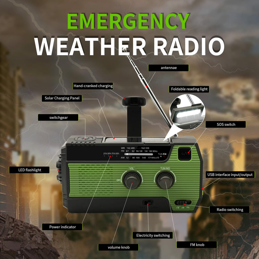 Notfall-Solarradio,Solarbaby Selbstbetriebenes Kurbelradio mit LED-Taschenlampe, SOS-Alarm,AM/FM Wetter Wind Up Radio mit 2000mAh Akku für Notladung von Smartphone,(Rod)