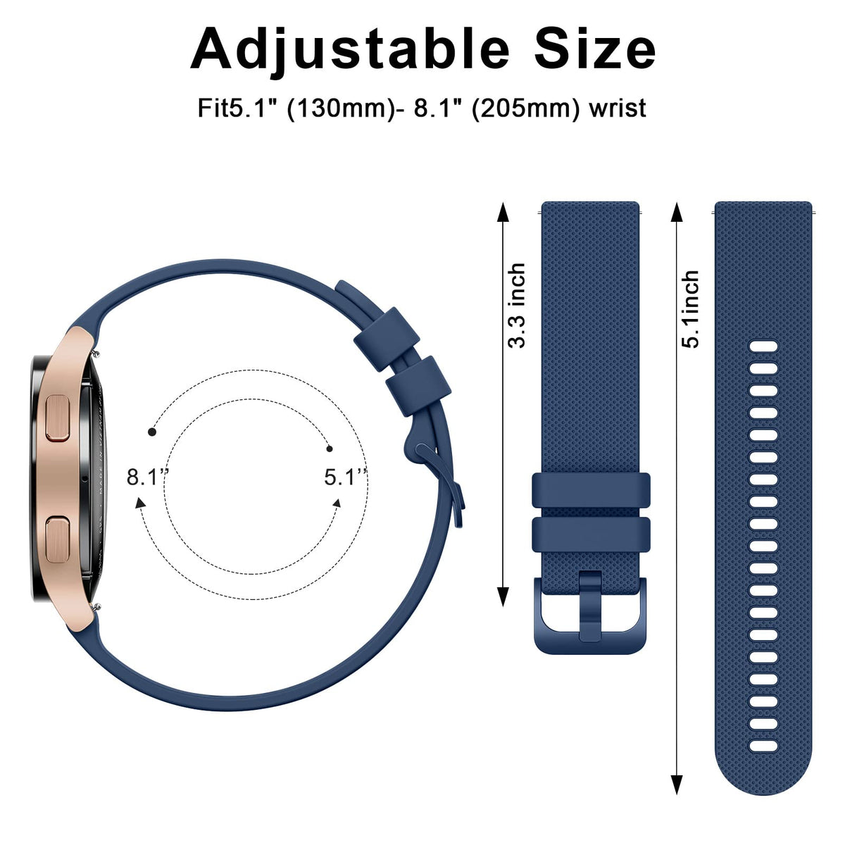 Wanme 20mm Bracelet de Montre en Silicone, Souple Bracelet de Replacement en Dégagement Rapide avec Boucle en Même Couleur Homme Femme 20mm, Starlight
