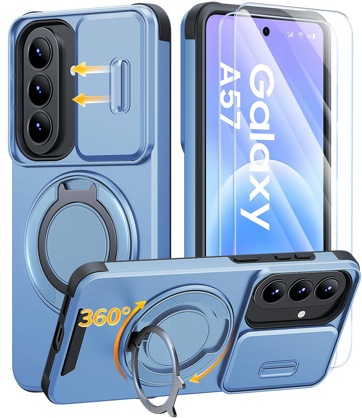 AOUIA für Samsung Galaxy S26 Ultra Hülle mit 2 Stück Panzerglas, Kameraschutz, 360° drehbarer Ringständer, Militärstandard Stoßschutz, robuste Handyhülle für Samsung S26 Ultra, Schwarz