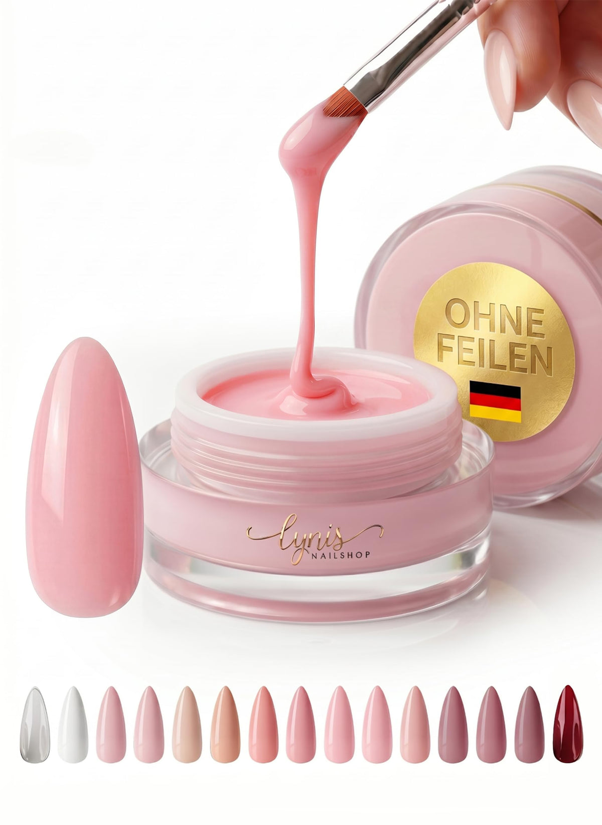 No File Aufbaugel Gelnägel ALMOND NUDE 15ml UV Gel selbstglättend o. Feilen