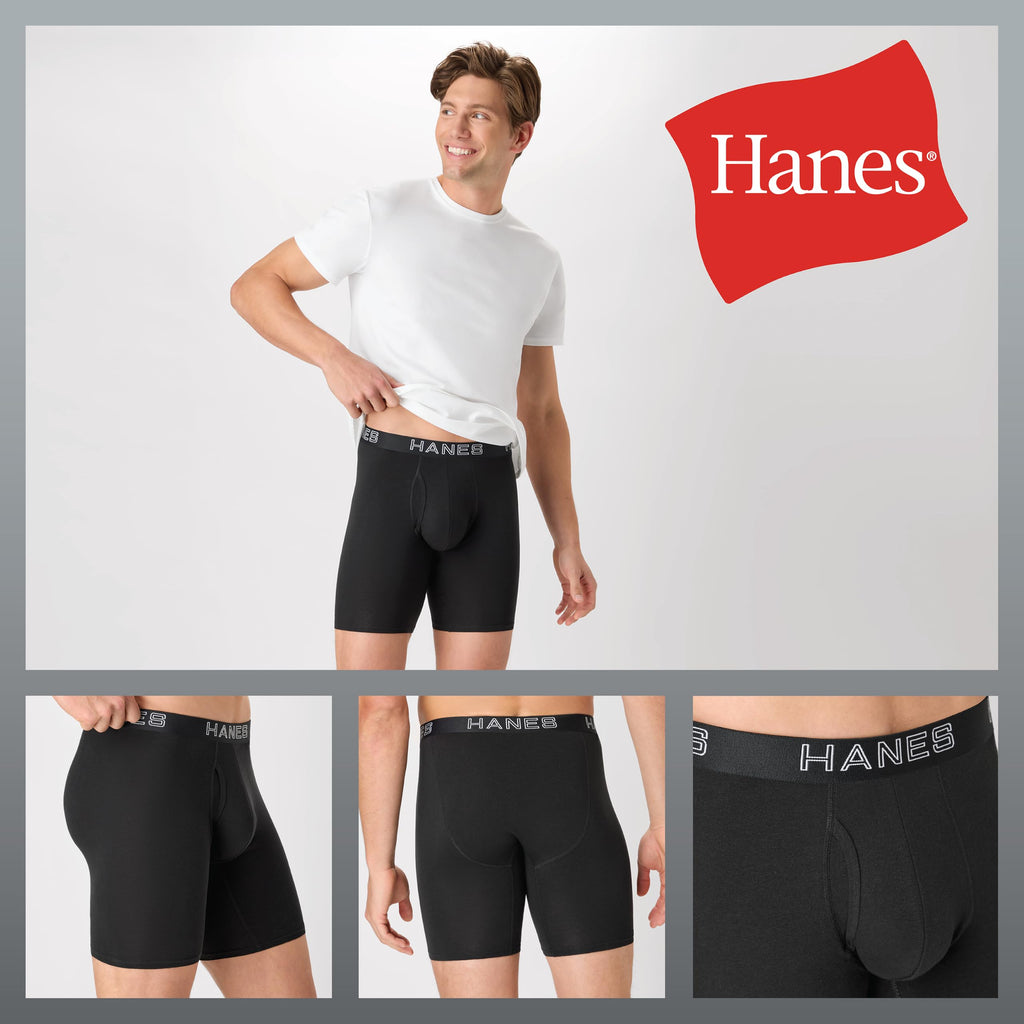 Hanes Men's Boxer Brief Underwear Pack, Stretch Cotton Boxer Briefs for Men, Moisture-wicking, 6-pack