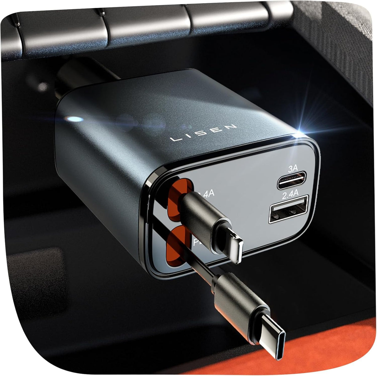 LISEN 84W Zigarettenanzünder USB C Einziehbares Auto Ladegerät Adapter