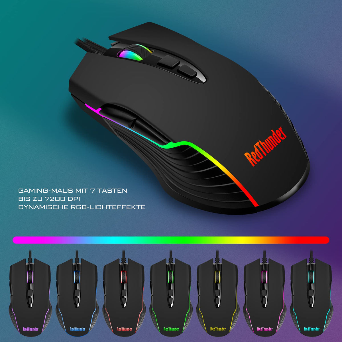 RedThunder K10 Gaming Tastatur und Maus Set, QWERTZ DE-Layout, Metallplatte und Handballenauflager，RGB-Hintergrundbeleuchtung - und 7D mit Ergonomische - für PC Mac Gamer(Weiß)