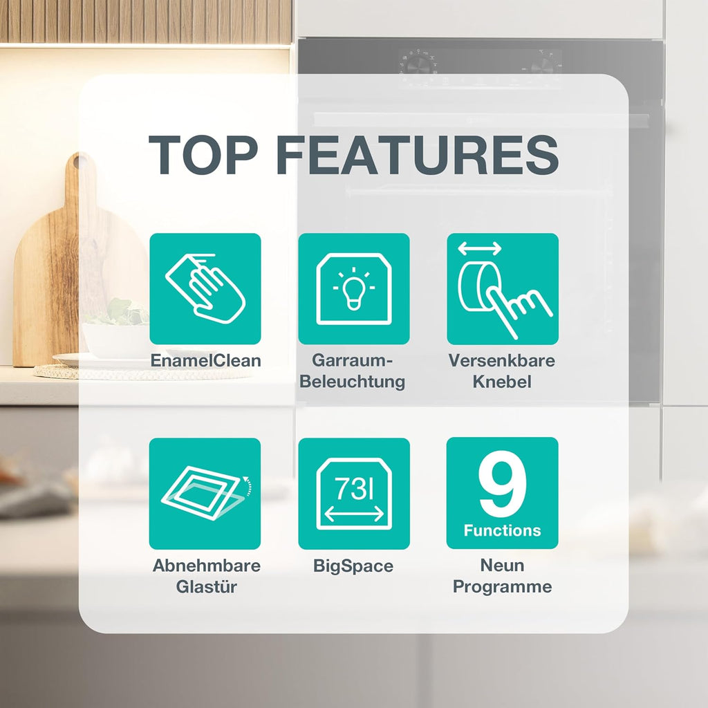 Gorenje BOA6737AO1X Einbaubackofen / 73 Liter/BigSpace/Heißluft / 250° maximale Ofentemperatur/EcoClean-Email / 2fach verglast / 9 Funktionen/EEK: A/Minimale Einbaumaße (HxBxT): 60x 56x 58 cm