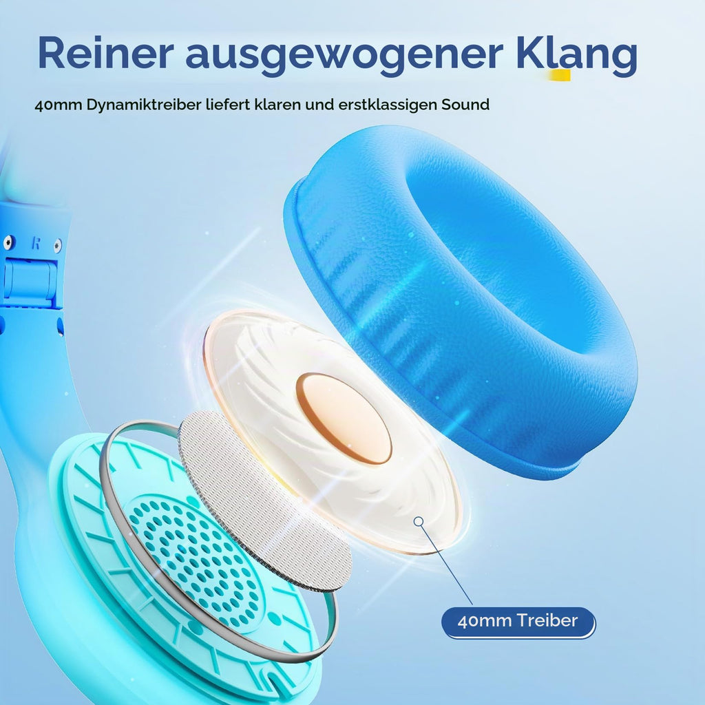 EarFun Kinder Kopfhörer mit 3,5 mm Kabel, Lautstärkebegrenzung, Blau-grün
