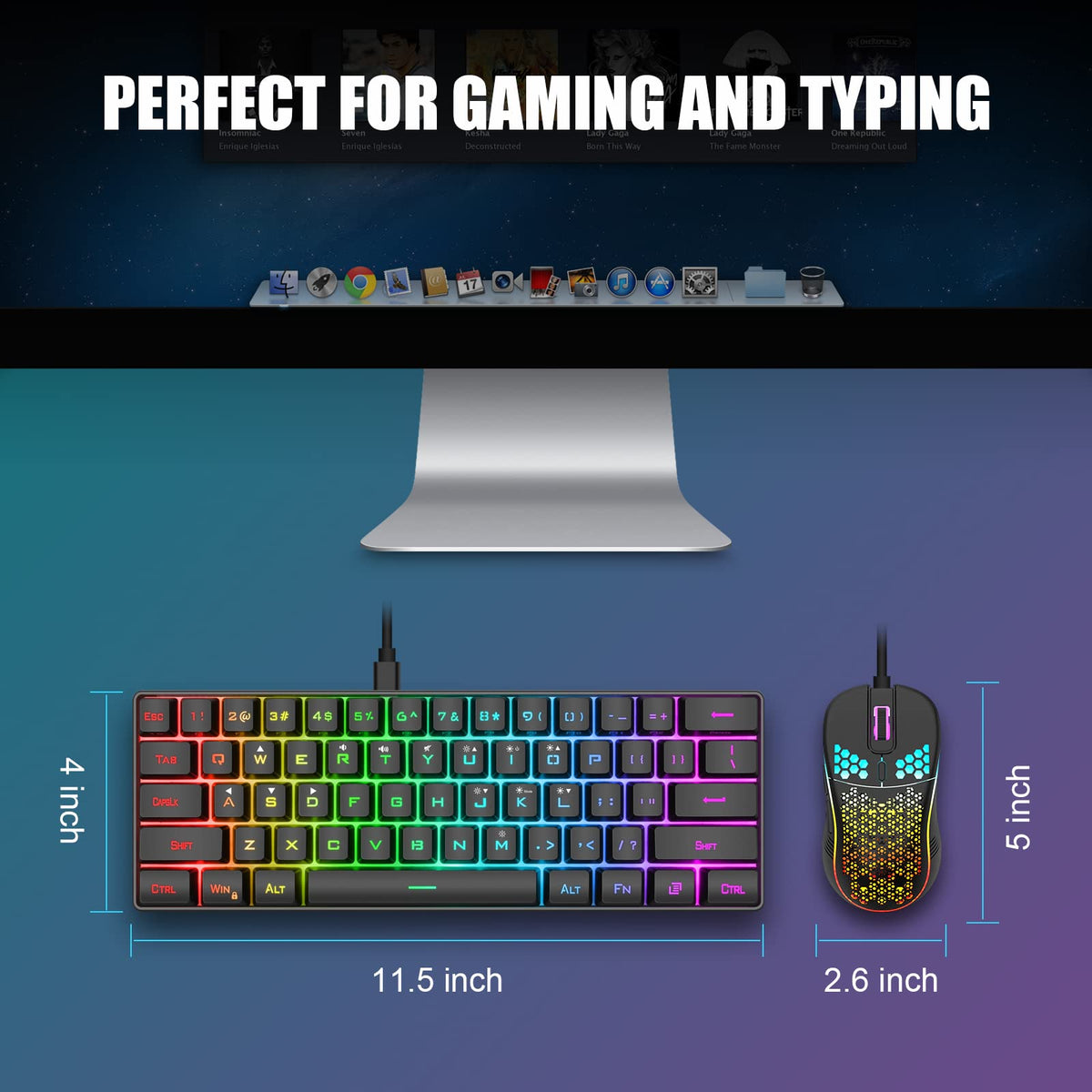 RedThunder 60% Kabelloses RGB Gaming Tastatur und Maus Set, QWERTZ DE Layout, Wiederaufladbare Funktastatur mit Ultraleichte Gaming Maus mit Wabenkonstruktion, für PC MAC PS5 Xbox Gamer, Büro.