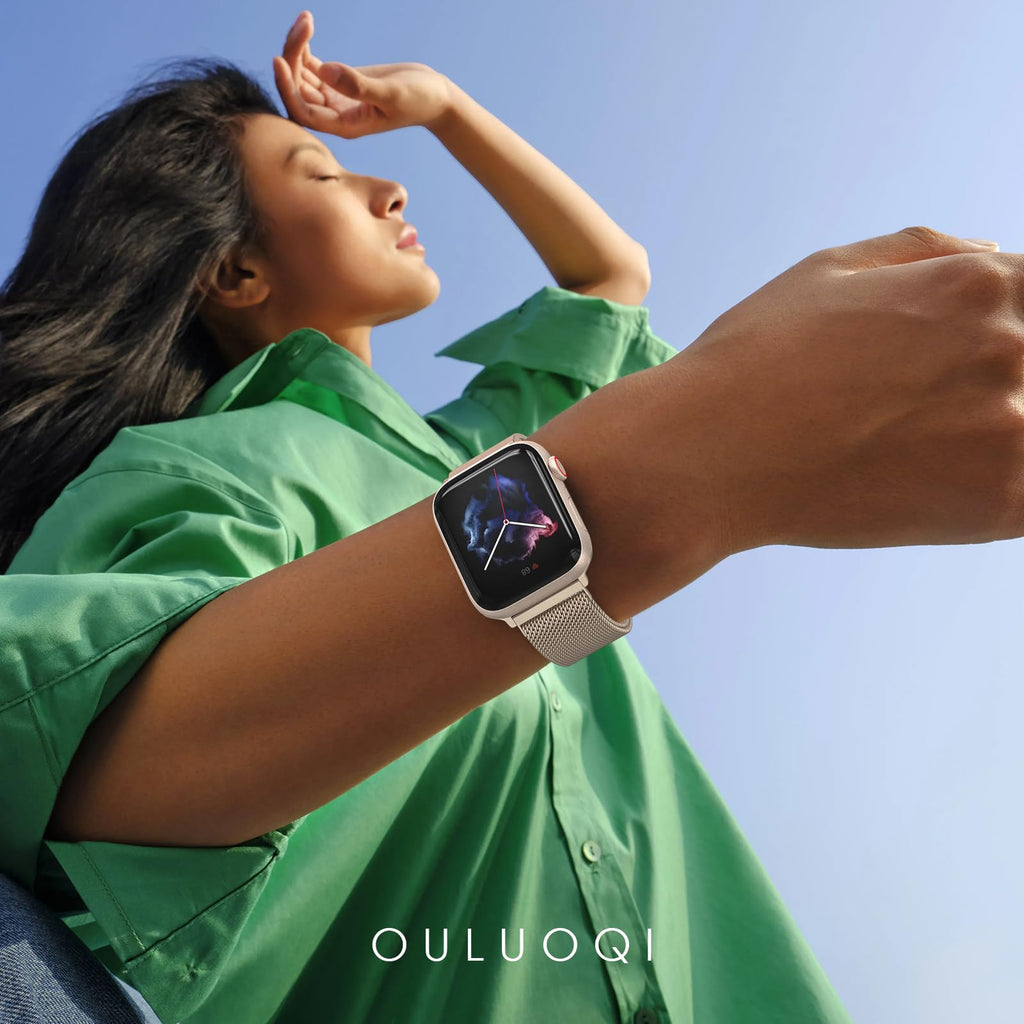 OULUOQI Edelstahl Milanaise Armband für Apple Watch 44mm 46mm 45mm 49mm
