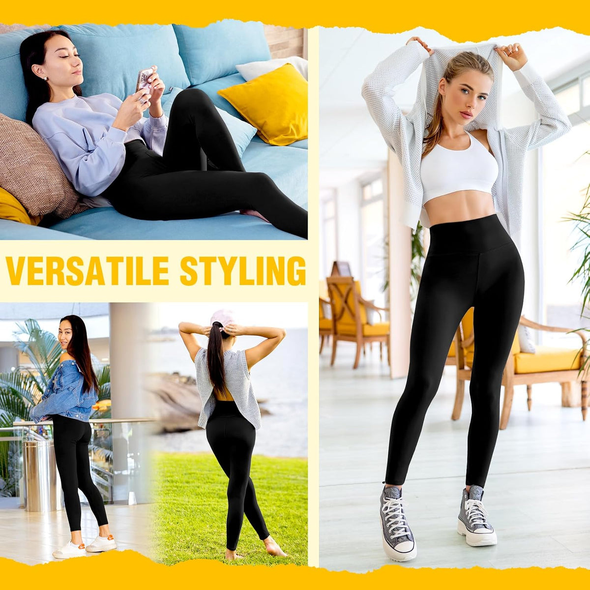 3 Pack Black Leggings for Women