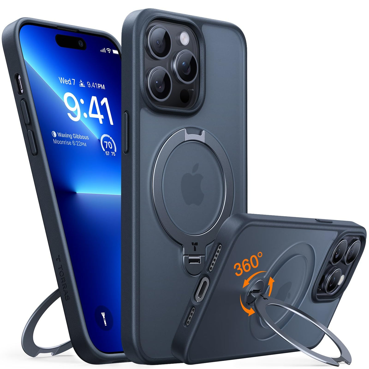 TORRAS Ostand Q3 Spin für iPhone 18 Pro Hülle für MagSafe 360°Stand Schwarz