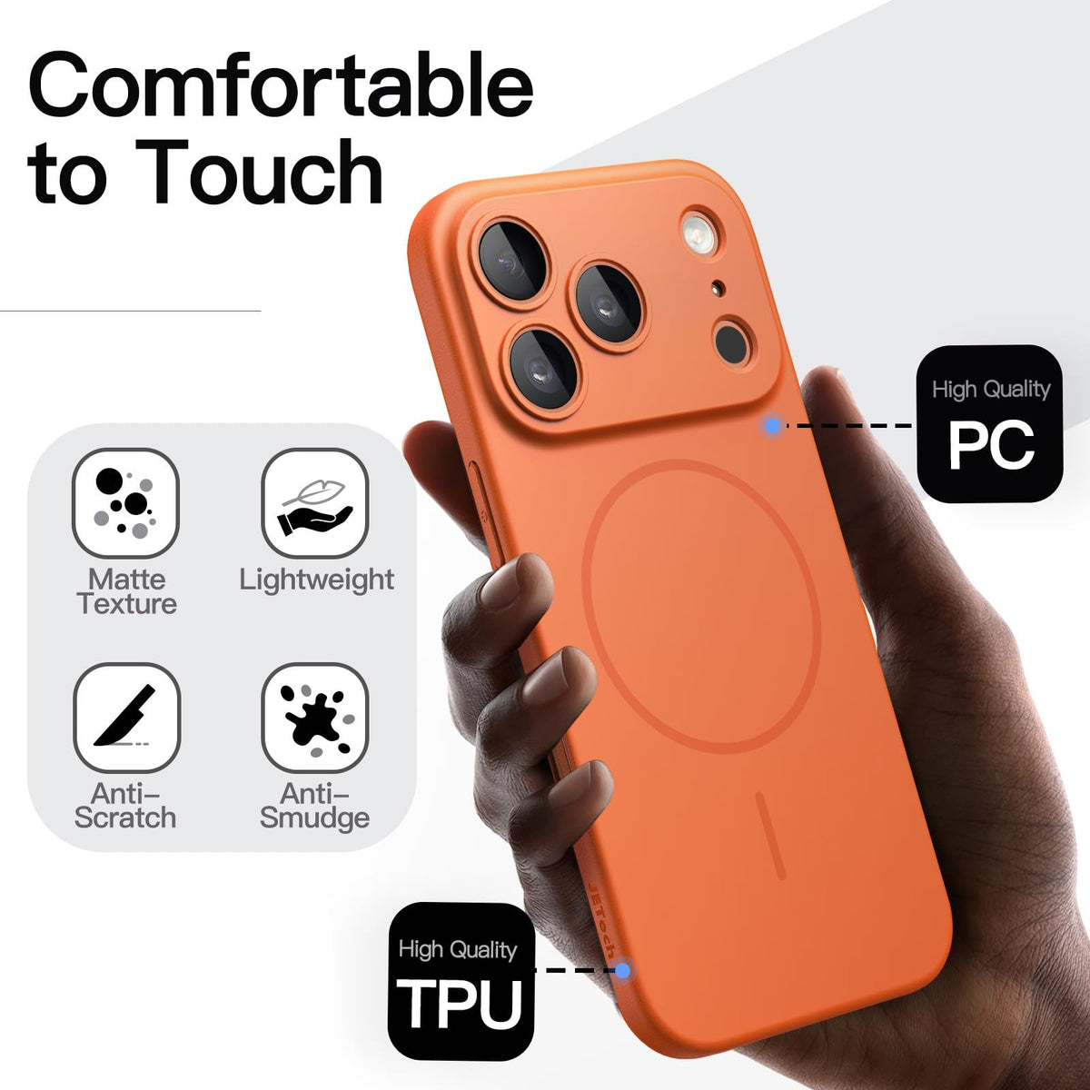 JETech Magnetische Dünne Hülle für iPhone 18 Pro, Schwarz