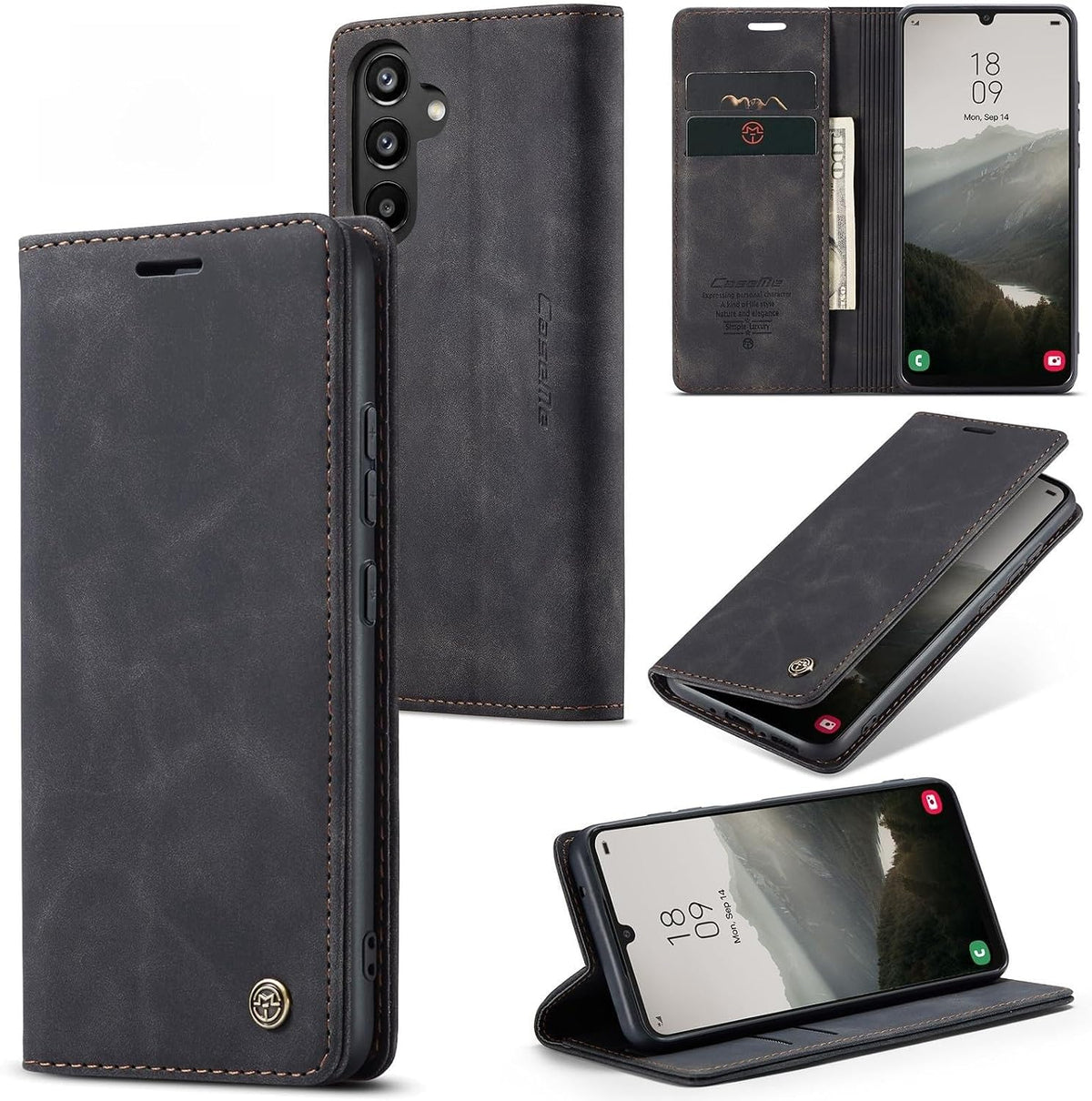 Handyhülle für Honor Magic 6 Pro hülle Premium PU klapphülle RFID Lederhülle Faltbare Schutzhülle Kartenfach Standfunktion Handytasche hülle Honor Magic 6 Pro 5G - Schwarz