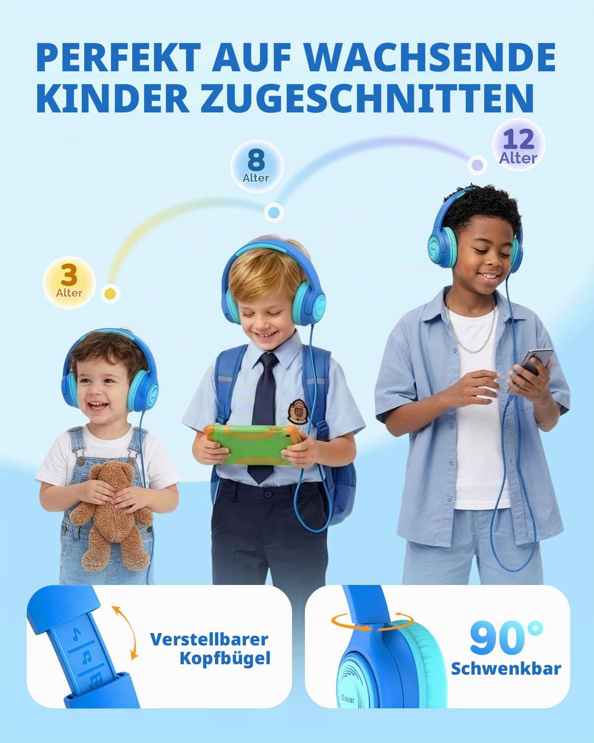 iClever HS26 Kopfhörer Kinder mit 3,5 mm Kabel für Schule/Tablet/Reisen