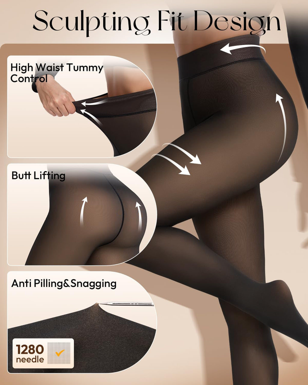 Spring Water Fleece Lined Tights Leggings for Women One Seam Design