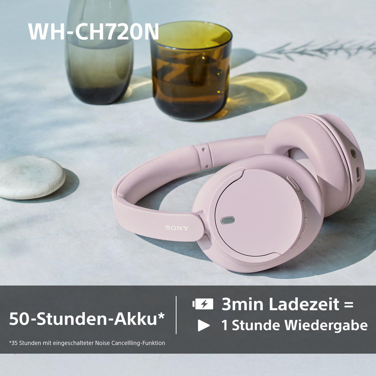 Sony WH-CH720N Kabelloser Bluetooth-Kopfhörer mit Noise Cancelling - bis zu 35 Stunden Akkulaufzeit und Schnellladefunktion - Schwarz