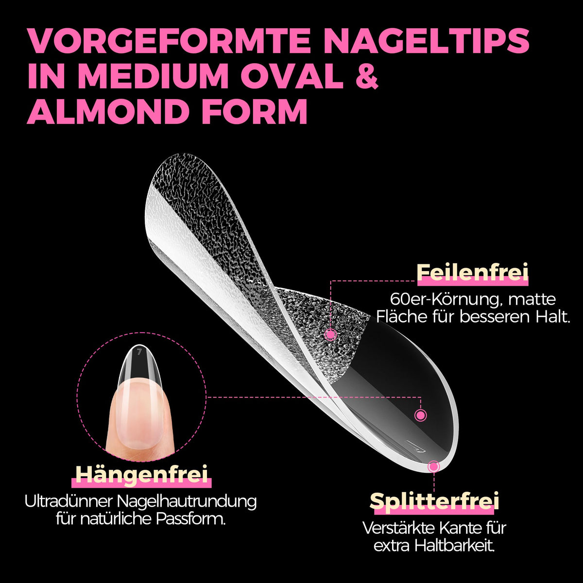 UNA GELLA Kurze Mandel Nail Tips 504 Stück