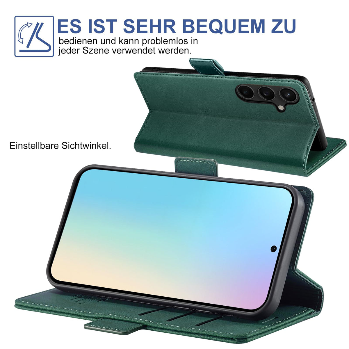 Giyer Handyhülle für Samsung Galaxy S24 5G Hülle mit Schutzfolie, Schutzhülle Galaxy S24 5G PU Leder Wallet Flip Case Standfunktion Kartenfach Klapphülle für Samsung S24 Ultra Full Cover (Grün)