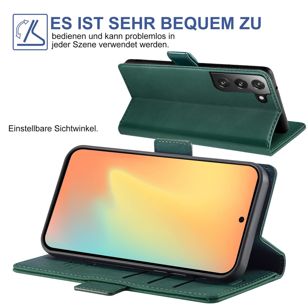 Giyer Handyhülle für Samsung Galaxy S24 5G Hülle mit Schutzfolie, Schutzhülle Galaxy S24 5G PU Leder Wallet Flip Case Standfunktion Kartenfach Klapphülle für Samsung S24 Ultra Full Cover (Grün)