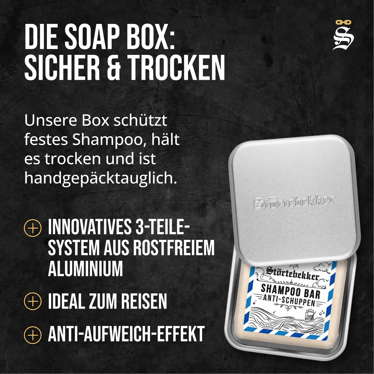 NEU: Störtebekker® Premium Festes Anti Schuppen Shampoo - Festes Shampoo Herren & Damen - 3in1 Duschseife Männer für Haare & Kopfhaut - vegan, handgefertigt (100g)