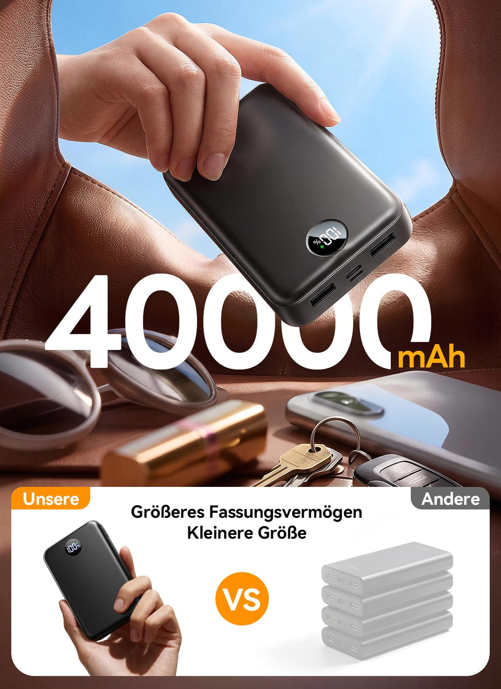 Power Bank 27000mAh, Ultra Kompakte Powerbank Schnellladen mit 3-in-1 Kabel