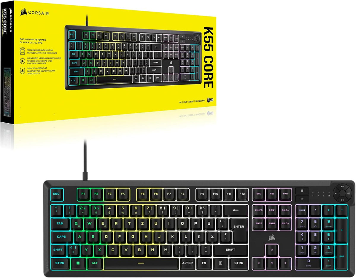 Corsair K55 CORE RGB Membran Kabelgebundene Gaming-Tastatur – Schwarz